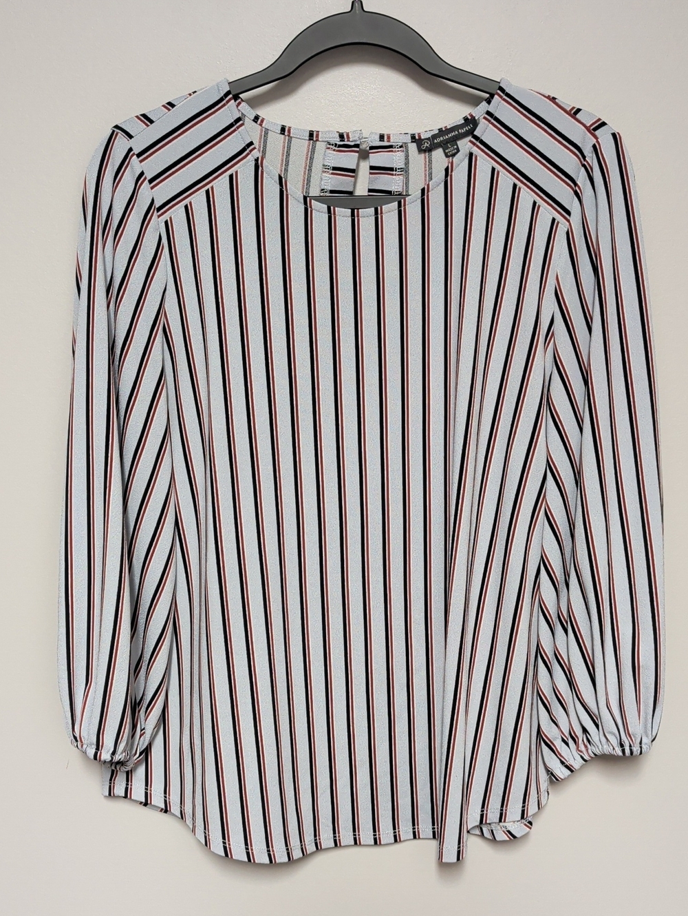 Adrianna Papell Blue Blouse with Black & Red Stripes